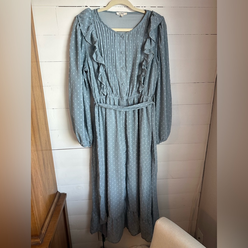 Powder blue Swiss dot maxi